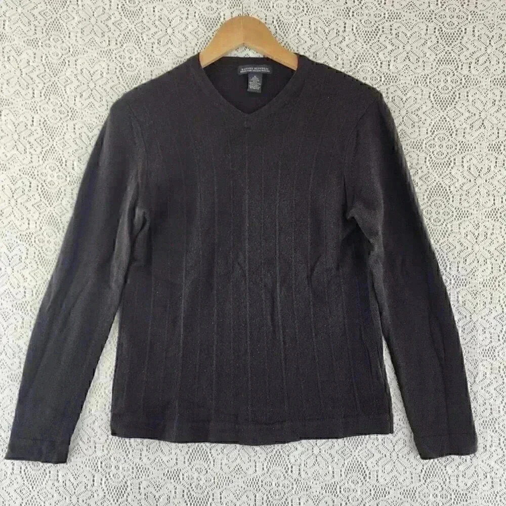 Banana Republic 100% Extra Merino Wool Brown V Neck Pull Over Women's Sweater S